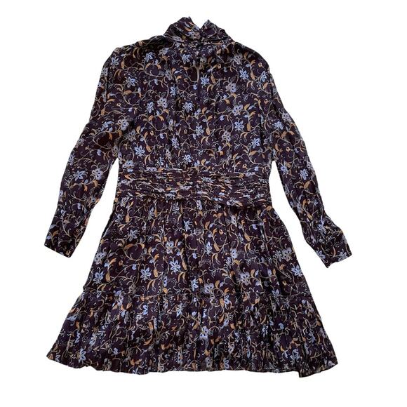 Nicholas Gemma Chiffon Mini Dress Pleated Keyhole Cutout Jasmine Floral 14 NWT - Picture 3 of 12